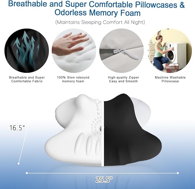 Butterfly Cervical Memory Foam Pillow, Dual-Height Design (11cm/13cm) with Skin-Friendly Breathable Fabric, Ergonomic Neck Support for Sleep Relief, Black & White