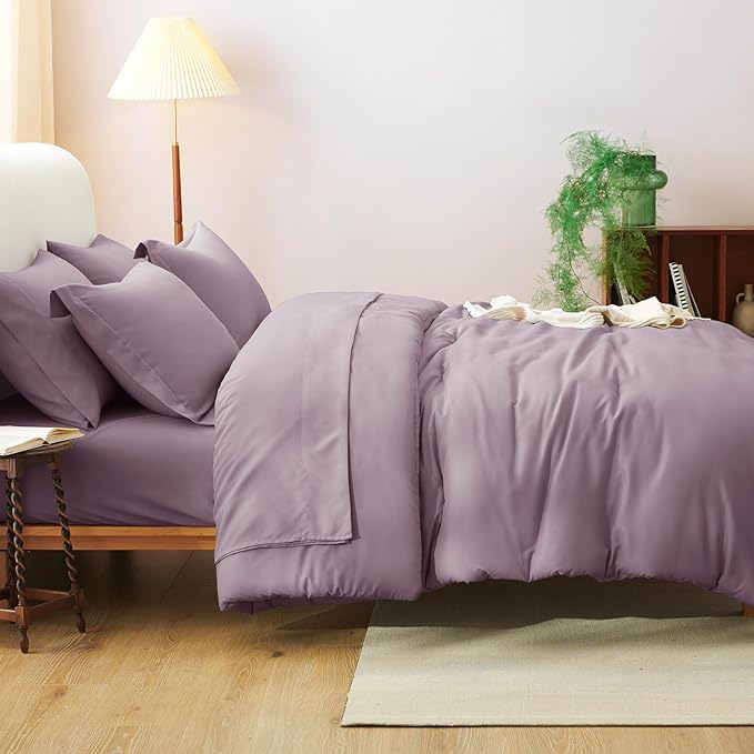 CozyLux King Size Comforter Set Dusty Purple, 7 Pieces Bed in a Bag King Comforter Set with Sheets, Luxury Bedding Sets with Down Alternative Comforter, Fitted Sheet, Flat Sheet, Pillowcases & Shams