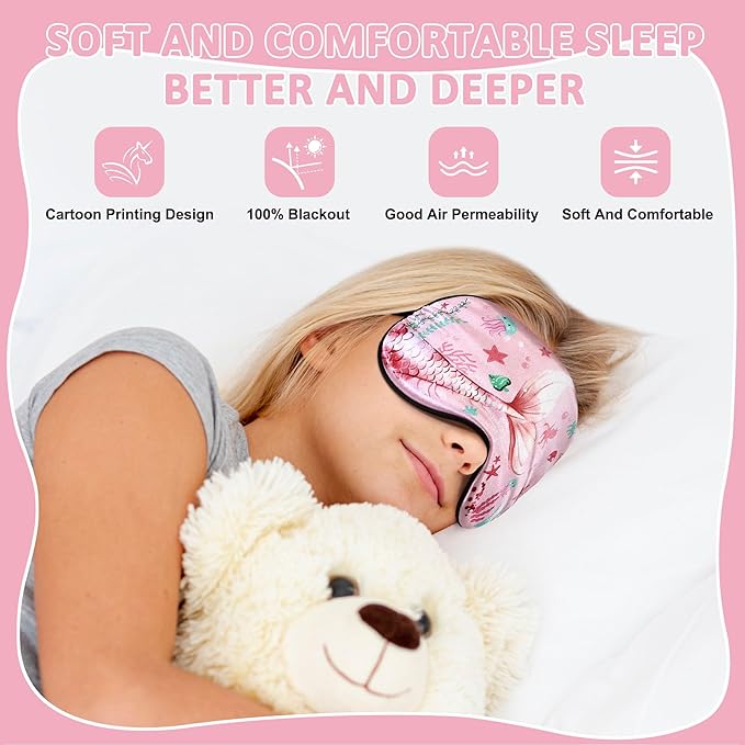 2 Pcs Sleep Mask for Kids,Cute Blackout Kid Eye Mask, Girls Eye mask for Kids Teen,Unicorn Sleep Mask with Adjustable Strap for Home Party Children's Travel Soft Eye Cover Blindfold (Unicorn + Ocean)