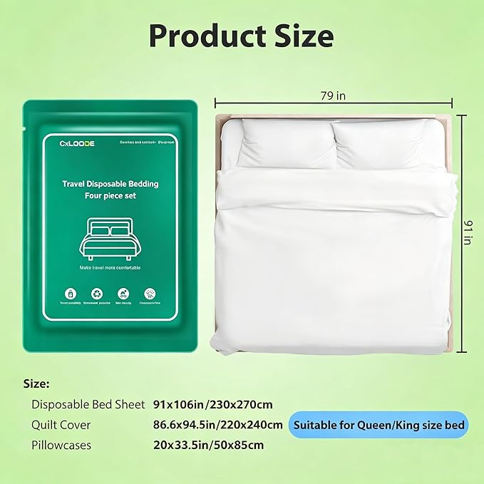 2 Pack Disposable Bed Sheets for Hotel, Portable Bedspread, Disposable Bedding Set with 2 Bed Sheet 2 Quilt Cover and 4 Pillowcase for Travel
