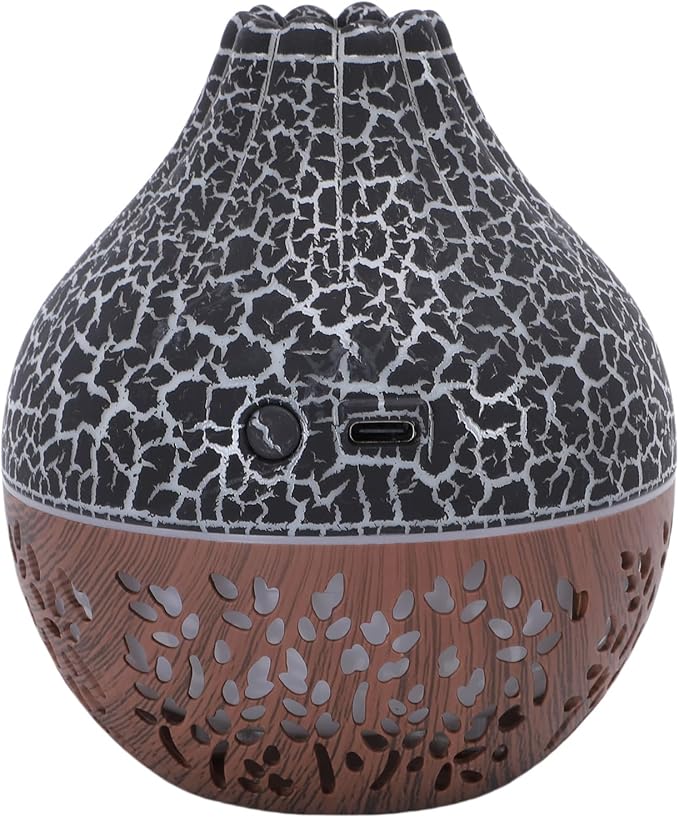 Air Diffuser Humidifier, Silent Ultrasonic Mini USB Humidifier, Aromatherapy Diffuser with Auto Shut Off Loop Lighting Wood Grain Design for Home Office Bedroom Spa (Dark Wood