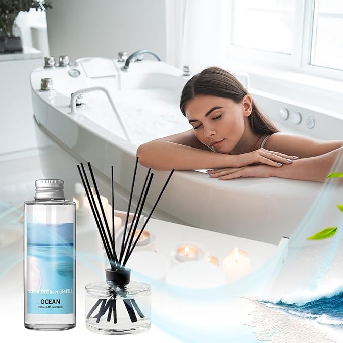 SCENTORINI Reed Diffuser Oil Refill, Ocean Diffuser Oil 6.76 Fl Oz, Natural Scented Essential Oil Refill Long Lasting Home Fragrance for Bathroom Room Spa Aromatherapy Hotel Decor