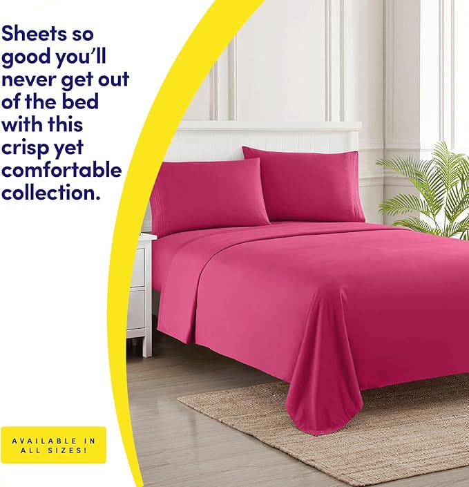 1500 Supreme Collection Extra Soft RV Queen Sheet Set, Fuscia- Luxury Bed Sheet Set with Deep Pocket Wrinkle Free Bed Sheets, RV Queen Size, Fuscia