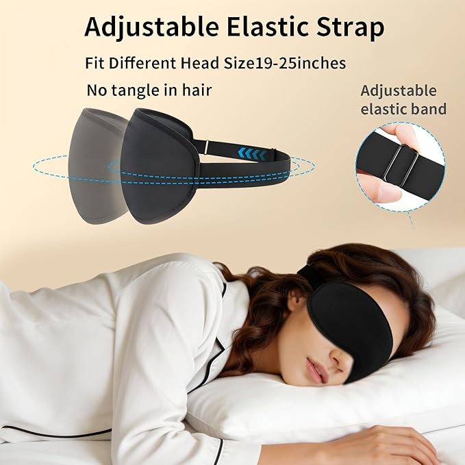 Sleep Mask for Side Sleeper Women Men,Blackout Eye Masks for Sleep,3D Contoured Sleeping Mask,Breathable Adjustable Eye Cover Blindfold with lash Extensions for Trave,Nap,Night Work,Black