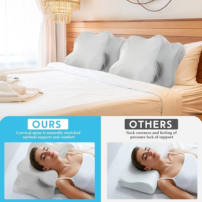 Hahafelt 2 Pcs Cooling Cervical Pillowcase with Zipper (Only Pillowcase) Ergonomic Cervical Neck Pillow Cover Breathable Cool Pillow Case for Side Back Stomach Sleepers(Gray,Queen Size)