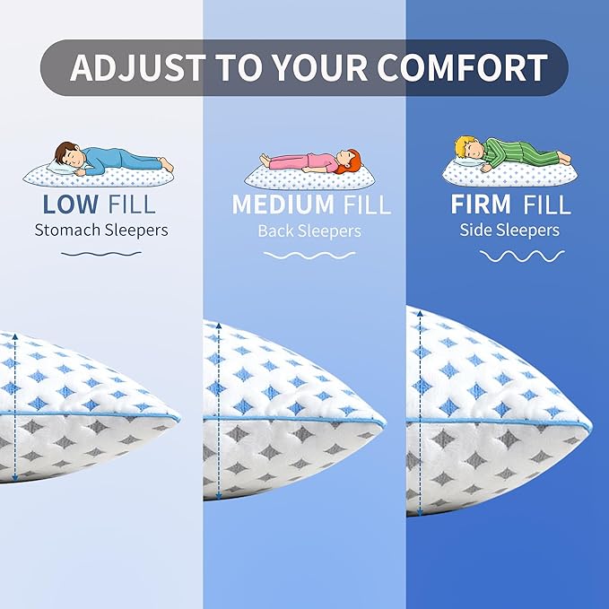 King Size Pillows Set of 2 for Sleeping, Cooling Adjustable Memory Foam Pillows, Dual Fill Design Helps Maintain Shape, Breathable Washable Cover