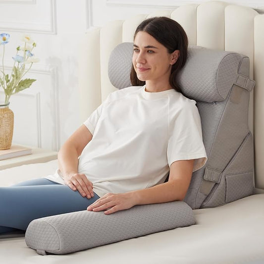 BIEEZZK 4PCS Wedge Pillow Set for After Surgery, Back Pillow for Bed Sitting up, 9&12inch Adjustable Memory Foam Bed Wedges, Pillow Wedge for Acid Reflux, Back Pain Relief, Snoring, Grey