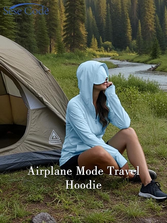 SeSe Code UPF 50+ Hoodie With Eye Mask Womens Zip Up Travel Jackets Sleep Sun Protection Shirts Pockets Outdoor Nap