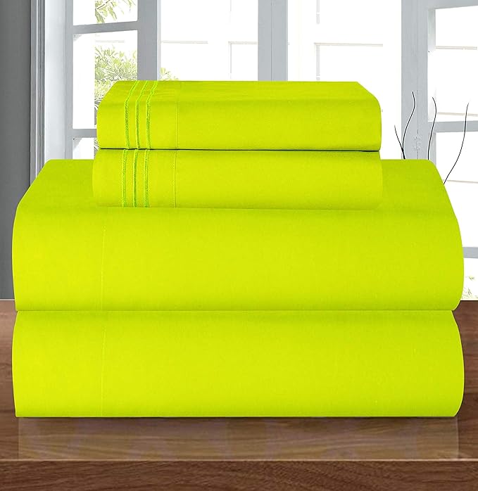 Elegant Comfort Luxury 1500 Premium Hotel Quality Microfiber 4-Piece Sheet Set - Wrinkle Resistant, All Around Elastic Fitted Sheet, Deep Pocket up to 16", King, Lime