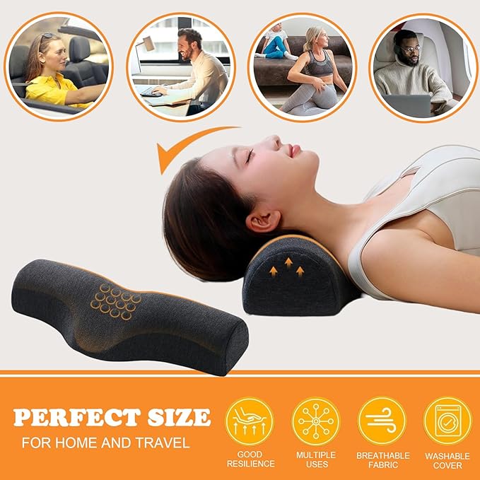 Cervical Neck Pillow for Neck Pain Relief,Memory Foam Neck Bolster Support Pillow for Bolster Support and Shoulder Relaxer Gray(Ice Silk Fabric)