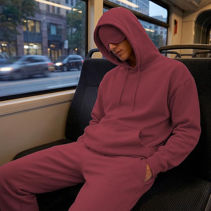 Ainangua Mens Oversized Pullover Essentials Hoodie with Eye Mask Built In Comfor Airplane Mode Travel Sleep Wearable Blanket