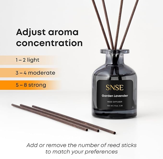 SNSE Garden Lavander Reed Diffuser Set | 3.38 oz Scent Fragrance Oil Diffuser for Bedroom, Bathroom, Home Décor and Gift, Decorative Air Fresheners with Sticks