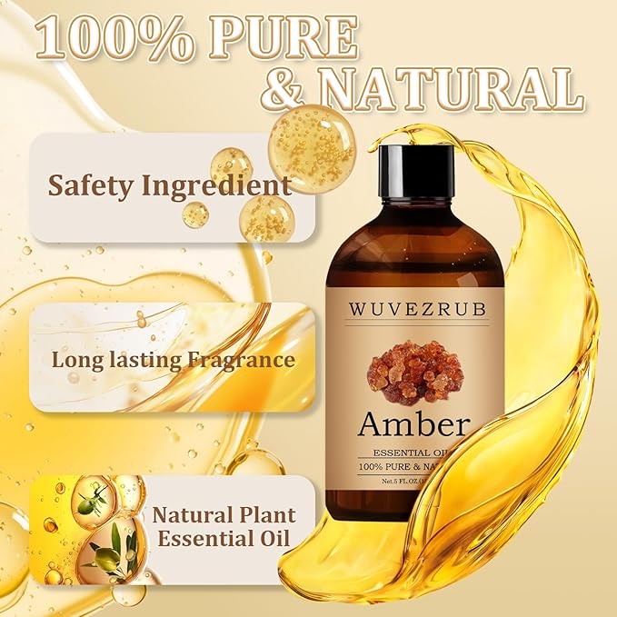 Amber Essential Oil– Huge 5 Fl Oz, 100% Pure and Natural Essential Oils for Diffuser, Aromatherapy, Soap and Candle Making, Premium Grade Amber Oil-150ML