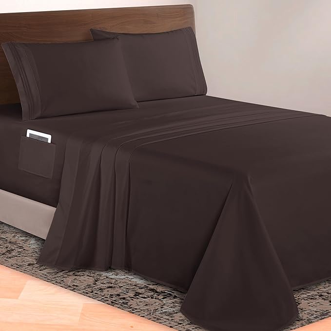 Elegant Comfort Luxurious 1500 Premium Hotel Quality Microfiber 4-Piece Sheet Set, 18-24 Inches Deep - Extra Deep Pocket Sheets - Ultra Soft 4PC Deep Pocket Sheets, Twin/Twin XL, Chocolate Brown