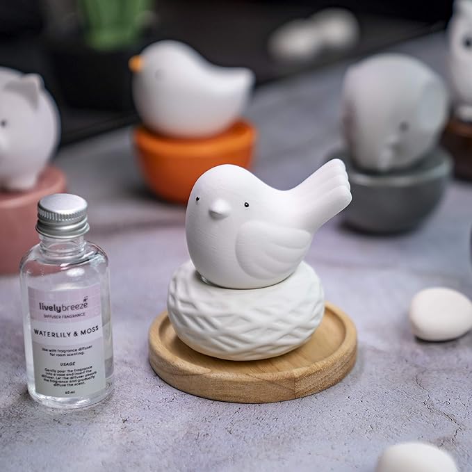 Little Bird Nest, Non-Electric Ceramic Diffusers for Essential Oils and Aromatherapy Fragrance, White Ceramic Diffusers in Car or Bathroom and Desk Office Decor, White Vase