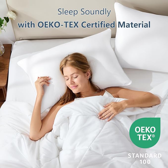 CozyLux Soft Supportive Bed Pillows for Side and Back Sleepers, Oeko-Tex Certified Down Alternative Filling, Hotel Quality Fluffy Sleeping Pillow, White, Standard - 18" x 26", 2 Pack
