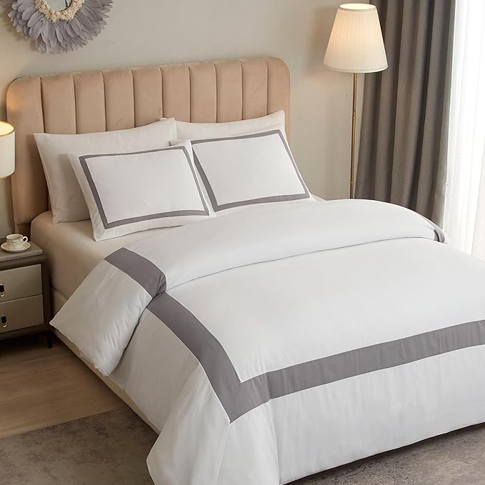 OSVINO Twin Duvet Cover Set - Hotel Style Grey Line Pattern Microfiber Bedding, 2 Pieces with Pillowcase, Soft Breathable with Zipper Closure, Cooling Feel, Wrinkle Resistant, Comforter Not Included