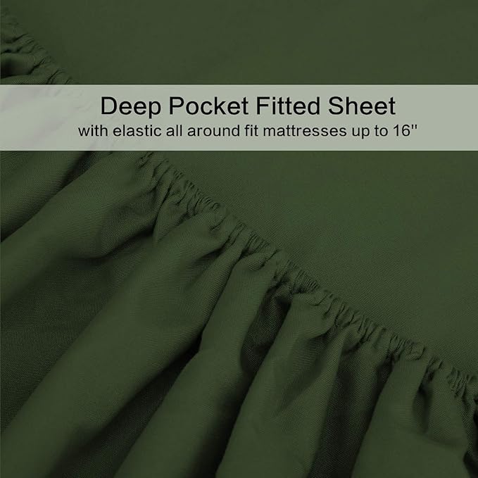 Best Season 4 Piece Bed Sheet Set (Queen Size Olive Green) 1 Flat Sheet,1 Fitted Sheet and 2 Pillow Cases,100% Brushed Microfiber 1800 Luxury Bedding,Deep Pockets,Extra Soft & Fade Resistant
