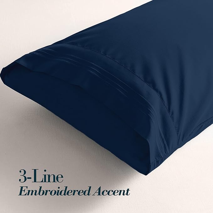 Mocassi 2-Piece Premium Standard/Queen Pillowcase Set 1800 Series Hotel Quality Microfiber - Soft and Breathable with 3-Line Embroidery Wrinkle and Stain Resistant, Easy Care, 20" x 30", Navy Blue