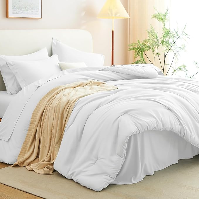 CozyLux Twin XL Comforter Set White, 5 Pieces Bed in a Bag Twin Extra Long Comforter Set with Sheets for College Dorm, Luxury Bedding Sets with Down Alternative Comforter, Sheets, Pillowcase & Sham