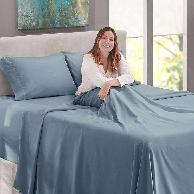 Nestl Twin XL Size Sheet Set, 4 Piece Extra Deep Pocket (18-24 inches), Microfiber, Hotel Luxury, Soft, Breathable, Wrinkle-Free, Easy to Care, Stone Blue