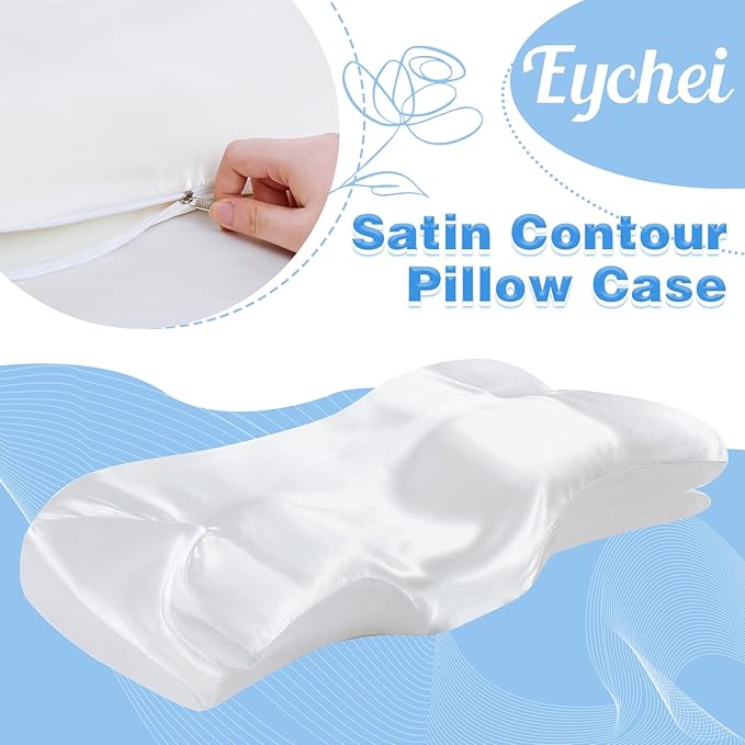 Satin Pillowcase for Cervical Pillow, White Silky Cervical Pillow Case Contour Pillow Case Cover with Zipper, Smooth Ergonomic Pillowcase for Neck Pillow Cover