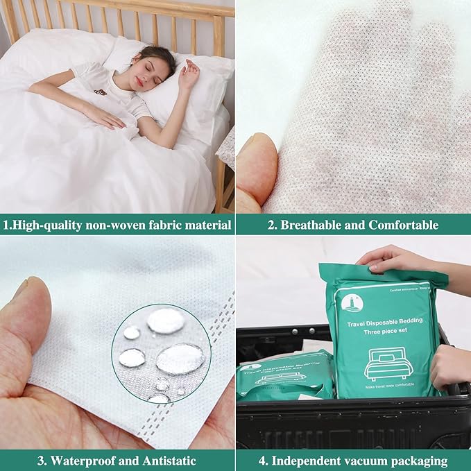 4 Pack Disposable Bed Sheets King Size, Travel Sheet for Hotel with Quilt Cover and Pillowcase, Bedding for Travel Hotel Hospital