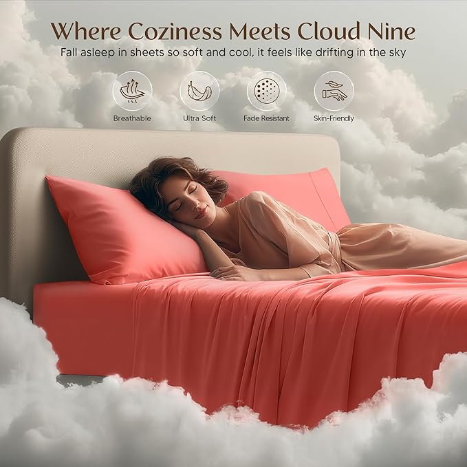 Utopia Bedding Twin Sheet Set – 3 Piece Bed Sheets for Twin Size Bed, Soft and Breathable Microfiber, Includes 1 Fitted Sheet, 1 Flat Sheet and 1 Pillowcase – Oeko Tex (Coral)