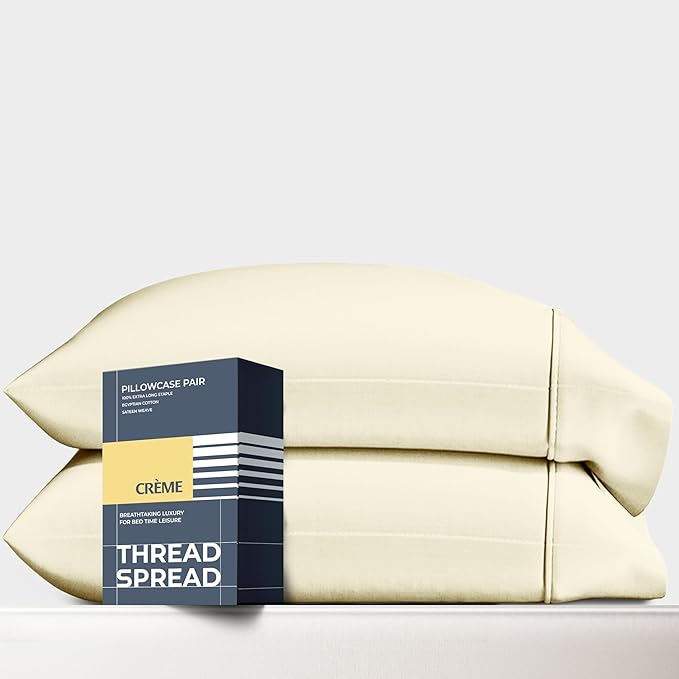 THREAD SPREAD 100% Egyptian Cotton King Size Pillow Cases Set of 2 - Luxury 1500 Series Pillow Cases King Size (Ivory), Soft Cooling Envelope Closure Hotel Quality Egyptian Cotton Pillowcases