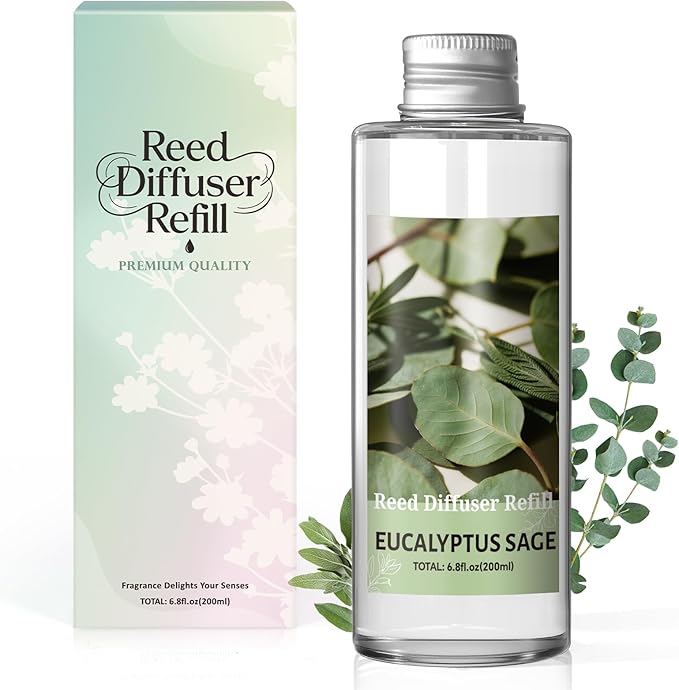SCENTORINI Reed Diffuser Oil Refill, Eucalyptus Sage Diffuser Oil 6.76 Fl Oz, Natural Scented Essential Oil Refill Long Lasting Home Fragrance for Room Spa Aromatherapy Bathroom Home Decor
