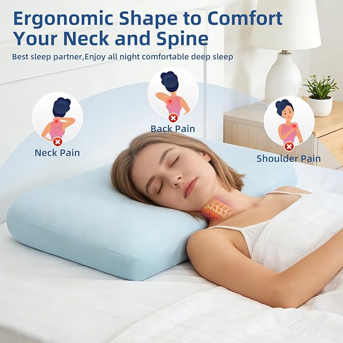 Sycoodeal Cooling Memory Foam Pillow Standard Size with Washable Pillow Cover, Ergonomic Supportive Neck Pillow, Slow Rebound Comfort Bed Pillow for Back, Stomach & Side Sleepers (1 Pack)