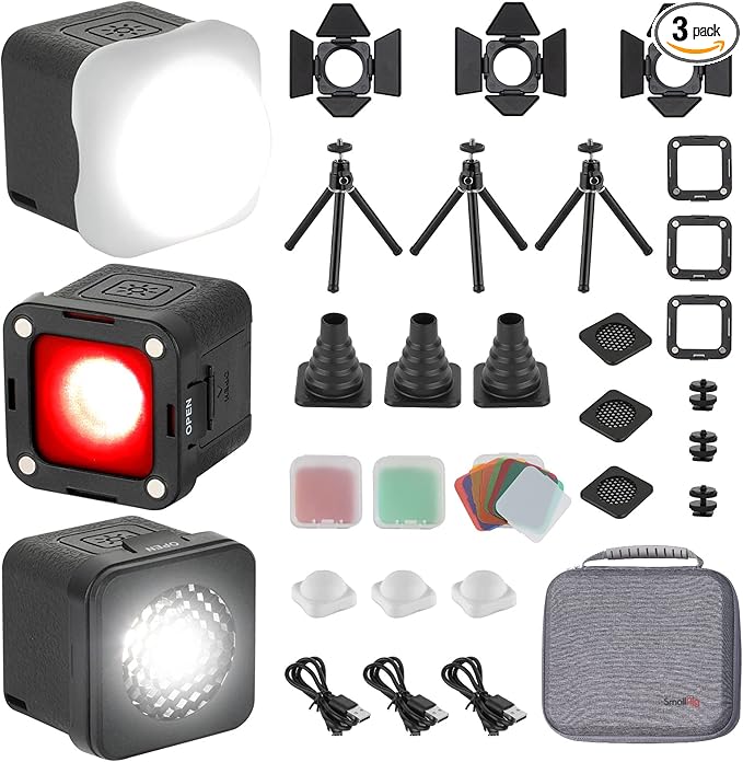 SmallRig RM01 Mini LED Video Light (3 Pack), Waterproof Portable Lighting Kit with Gels, Barndoor, Diffuser, Dimmable Fill Light 5600K CRI95, Lume Cube Camera Light for Stop Motion, Macro Photography