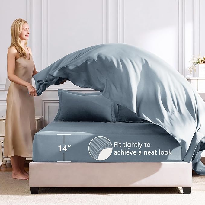 CozyLux Twin XL Comforter Set Dusty Blue - 5 Pieces Twin Extra Long Bed in a Bag for College Dorm, All Season Bedding Set for Girls and Boys, Soft Bed Set with Comforter, Sheets, Pillowcase & Sham