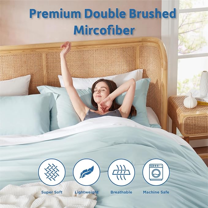 Nestl Twin Duvet Cover Set with Comforter Insert - Light Blue 3 Piece 68x90 Duvet Cover & 1 Pillow Sham with White Quilted Down Alternative Comforter, Ultra Soft, All Season