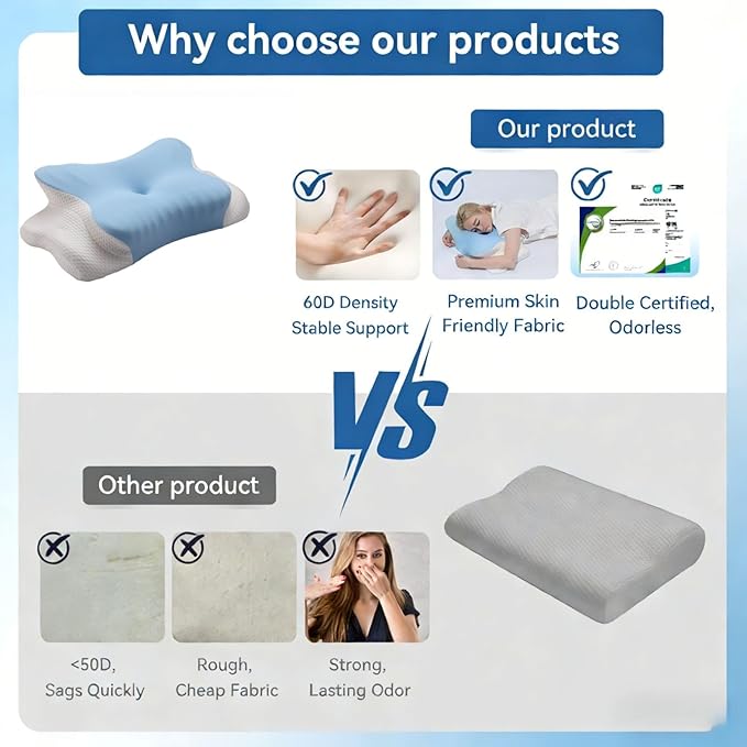 Cervical Pillow for Neck Pain – Ergonomic Memory Foam Bed Pillow for Side and Back Sleepers with Adjustable Height, Breathable Cooling Cover – Orthopedic Support for Spine Alignment