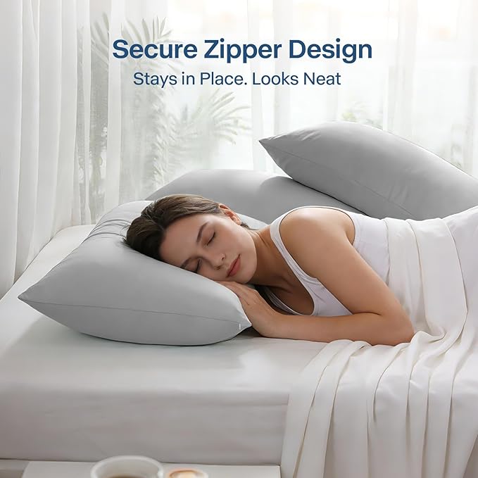 Luxury Cooling Pillowcases King Size 2 Pack, Q-Max>0.4 Cool Touch for Hot Sleepers&Night Sweats Beauty Sleep Anti-Frizz, Softer Than Silk Pillowcover Oeko-TEX Certified Grey