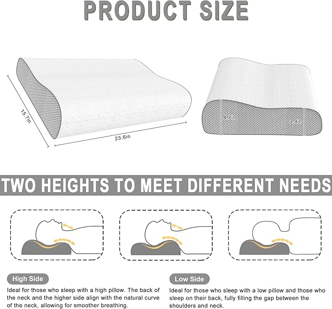 Memory Foam Pillow, Cervical Pillow for Neck Pain Relief, Ergonomic Adjustable Contour Bed Pillow for Side, Back & Stomach Sleepers (2, 23.5 * 15.6 ihch)