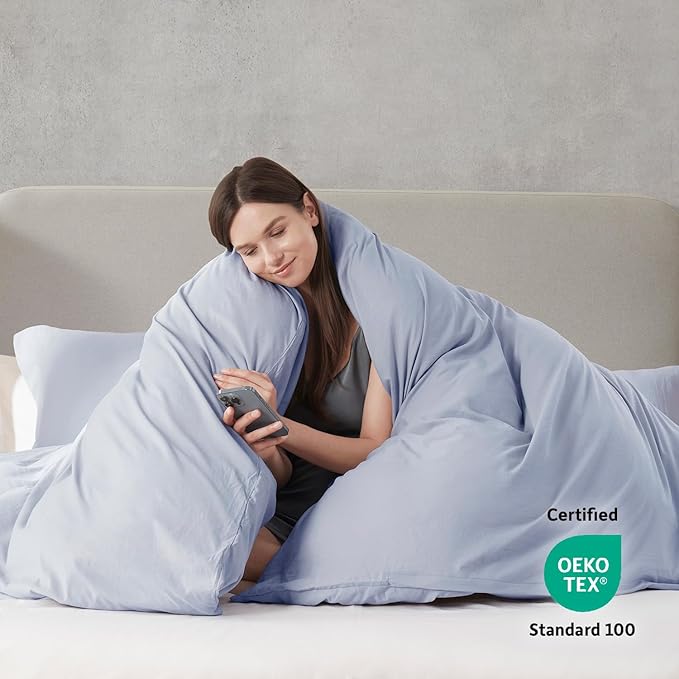 Nestl Ice Blue Duvet Cover Full Size - Soft Double Brushed Full Size Duvet Cover Set, 3 Piece, with Zipper Closure, 1 Duvet Cover 80x90 inches and 2 Pillow Shams