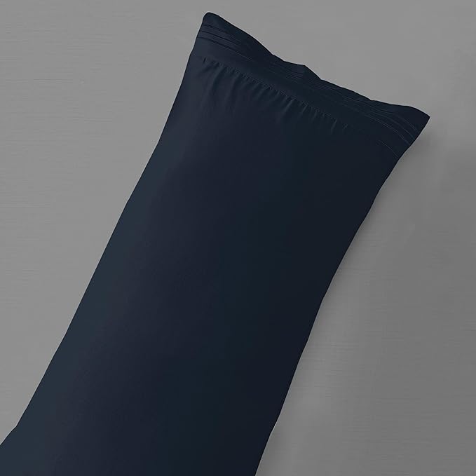Mocassi 1-Piece Premium Body Pillowcase 1800 Series Hotel Quality Microfiber - Soft and Breathable with 3-Line Embroidery Wrinkle and Stain Resistant, Easy Care, 21" x 54", Navy Blue