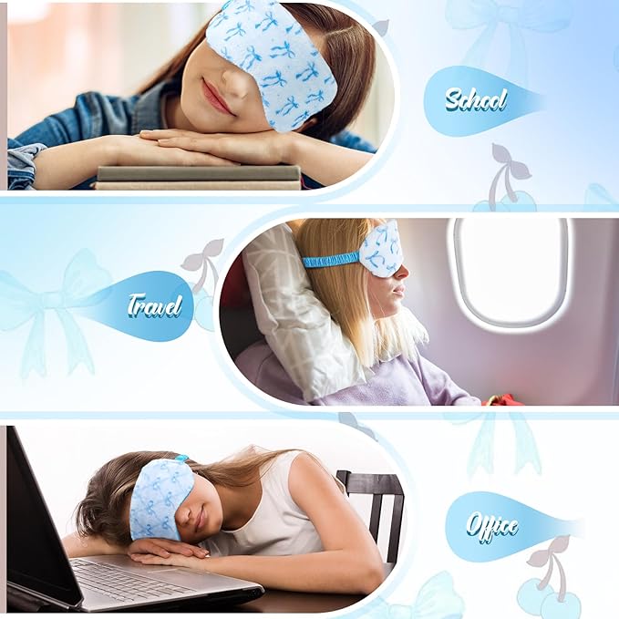 Cuffbow 6 Pack Plush Sleep Mask Set, Cute Plush Eye Masks for Sleeping, Soft Comfortable Travel Nap Blindfold, Sleepover Party Favors for Women(Bow,Blue)