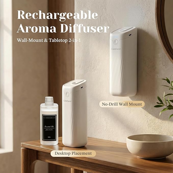 Waterless Essential Oil Diffuser, 4.06fl oz(120ml) Portable Battery Operated Cold Air Aroma Scent Machine, 4 Intensity Levels, Quiet Diffuser for Bedroom Office Bath Car (White-Retreat1)