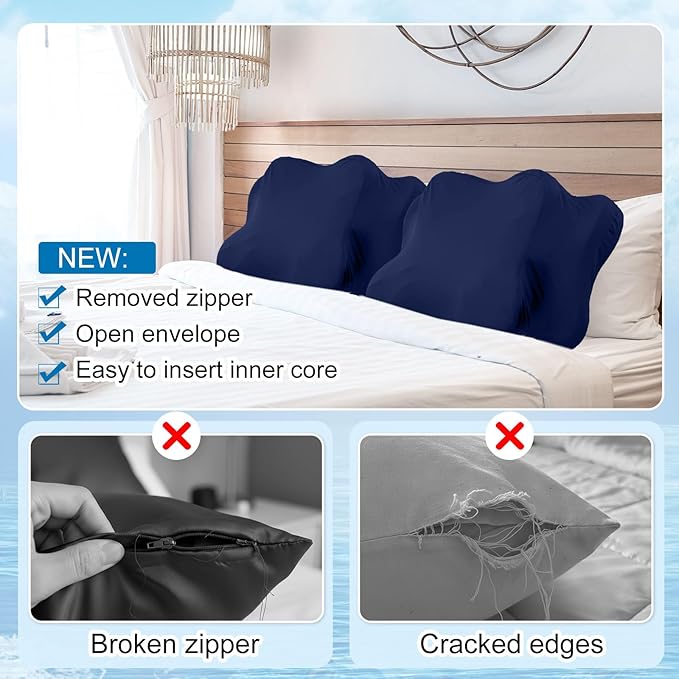 Hahafelt Cooling Cervical Pillowcase Cover with Envelope Closure (Only Pillow Case) Ergonomic Neck Pillowcase Smooth Soft Cool Pillow Cover for Side Back Stomach Sleepers(Dark Blue,Standard Size)