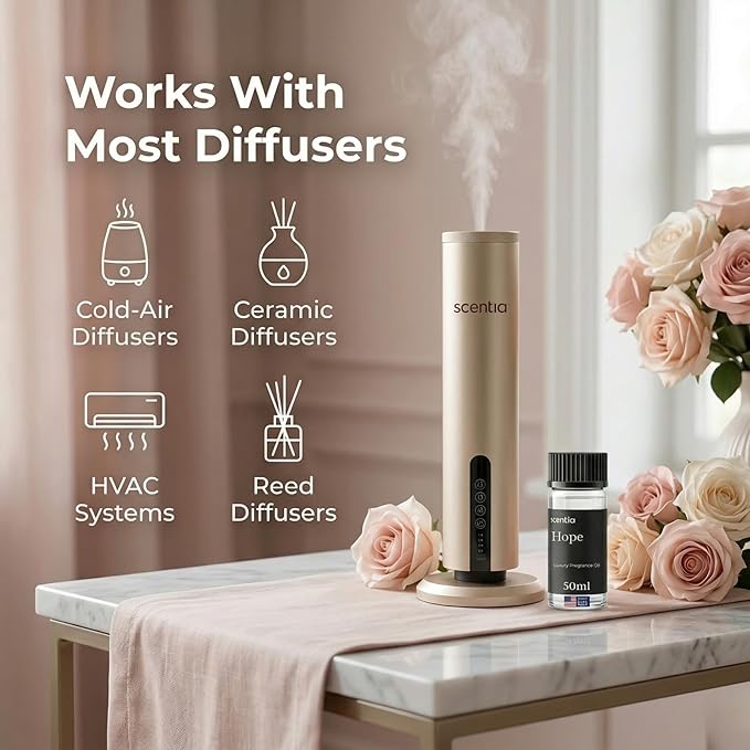 Scentia Hope Floral Fragrance Oil for Diffusers – Feminine Floral Home Scent with Citrus, Jasmine, Lily & Sweet Musk – Aromatherapy Oil for Cold Air, HVAC & Ultrasonic Diffusers – 50 ml (1.69 fl oz)