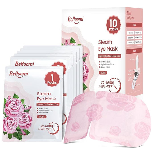 BeHoomi Steam Eye Mask, 10Packs Heated Eye Mask, Self Heating Disposable SPA Warm Compress for Eyes Sleep Mask, Travel Essentials & Relaxation Gifts for Women, Mothers Day Gifts (Rose Scent)