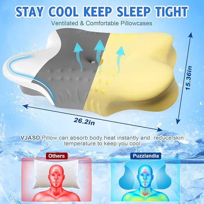 Cervical Neck Pillow for Side Sleeper - Memory Foam Pillows Ergonomic Neck Support for Pain Relief Contour Memory Foam - Adjustable Orthopedic Bed Pillows with Breathable Pillowcase Queen Size