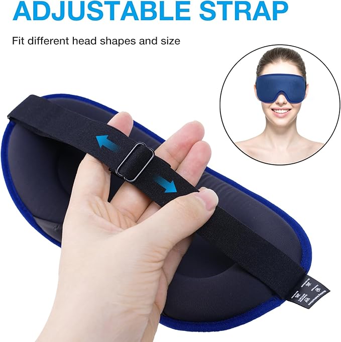 LYSIAN 3D Sleep Mask for Side Sleepers, Blackout Eye Mask with No Pressure on Eyes, Adjustable Comfortable Blindfold with 5 Pairs of Ear Plugs for Sleeping, Travel, Nap, Blue