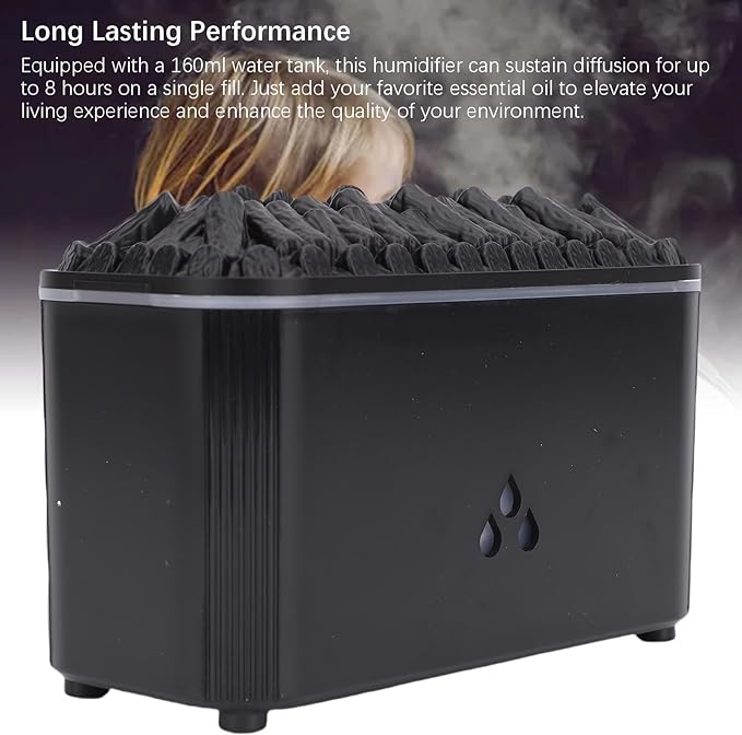 Essential Oil Diffuser with 160ml Tank, 8 Hour LED Night Light, 35dB Quiet Auto Shut Off Humidifier for Bedroom, Home, Office, Yoga (Black)