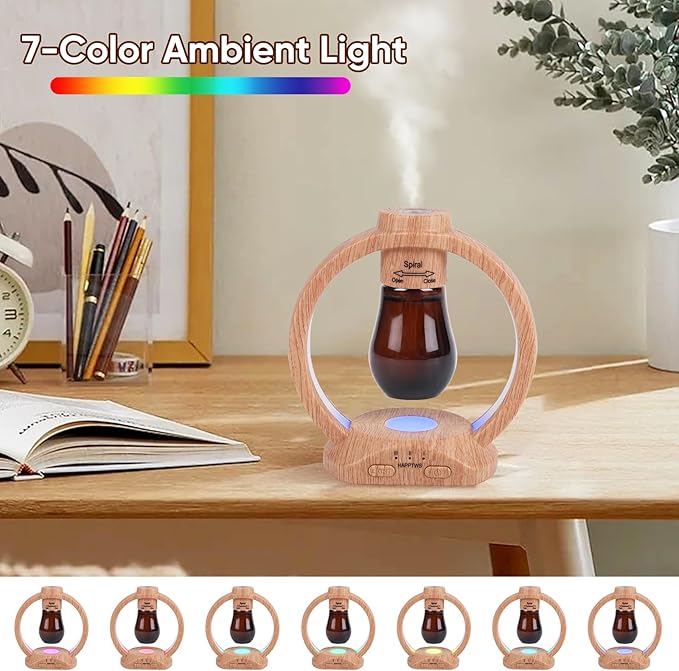 HAPPTWS Essential Oil Diffuser Set- Diffuser 3 Timer Settings Battery Powered Cordless Setup 7 Color LED Lights for Bedroom Yoga Room Pet Room