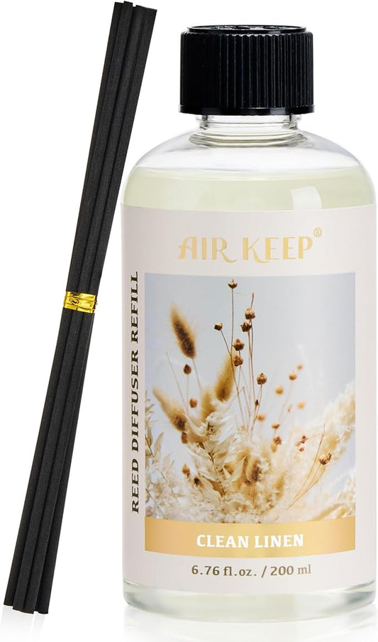 Airkeep Reed Diffuser Oil Refill with Diffuser Sticks, 6.76 Fl Oz(200ml) Clean Linen Scented Oils, Aroma Therapy, Home Fragrance & Air Freshener, Office Décor, Decoration