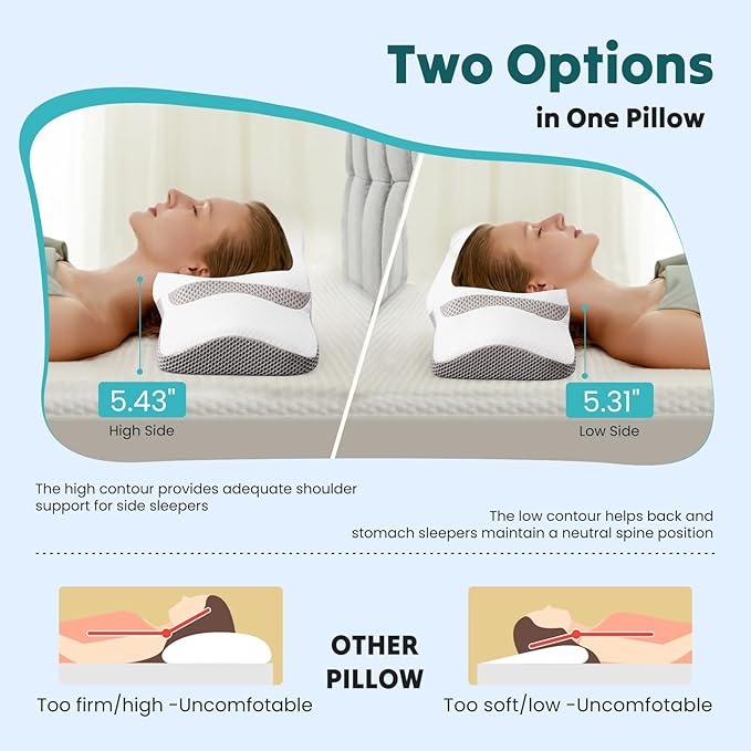 DUMOS Cervical Neck Pillow for Neck Pain Relief, Cooling Memory Foam Pillows for Sleep Apnea, Soft Side Sleeper Pillow Orthopedic Support Ergonomic Pillow for Stomach Back Stomach Sleepers